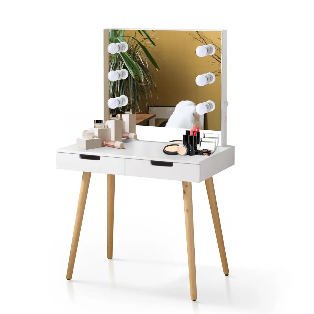 Wooden Vanity Table Cosmetics Dressing Desk LED Light White Makeup Table smarthome furniture