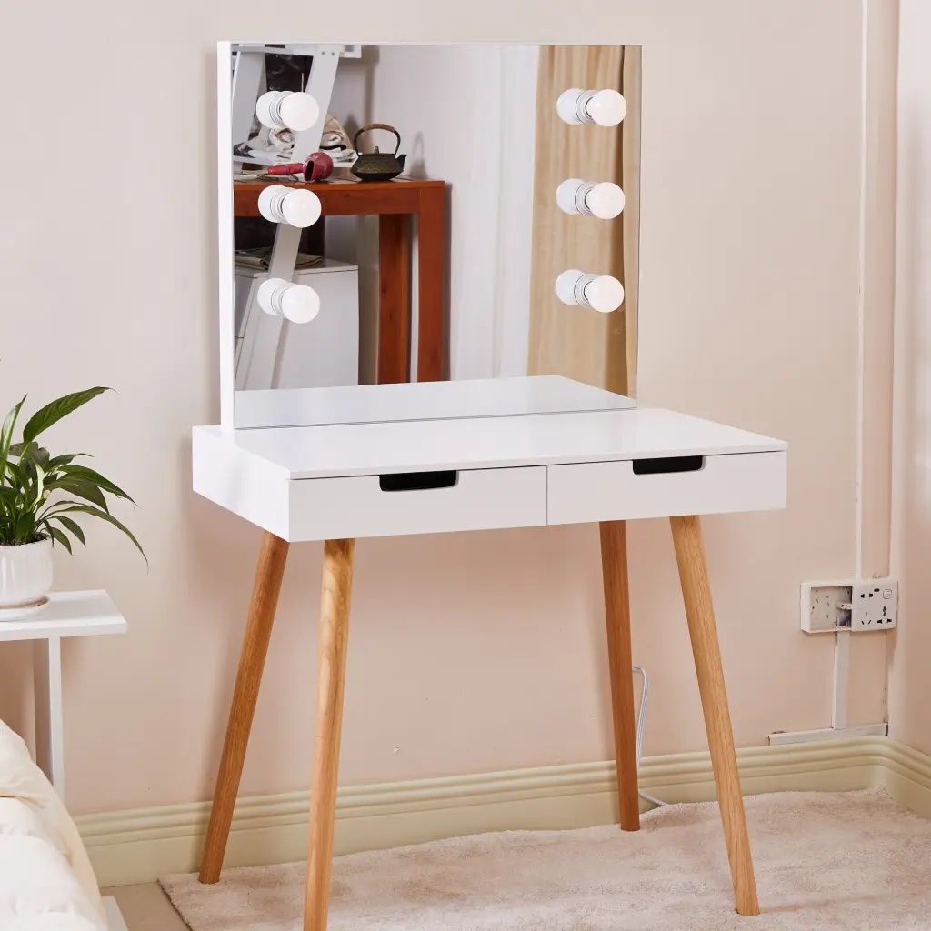 White MDF Dressing Table LED Lights Vanity w2181