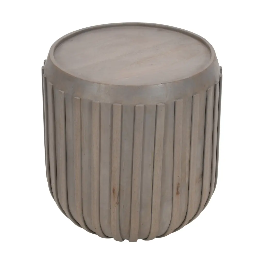 Alisha 25 Inch Side End Table Artisan-Made Mango Wood Drum Design royal hampton