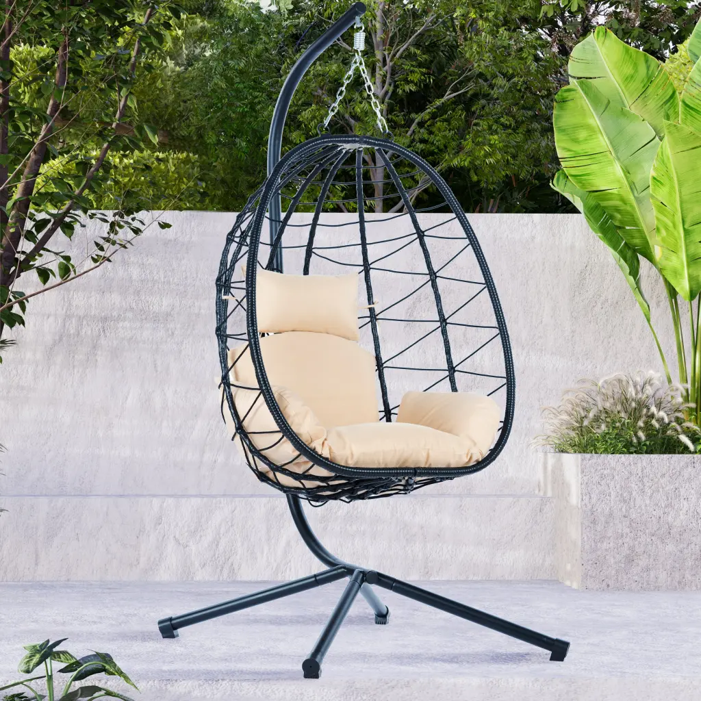 Egg Chair Stand Indoor Outdoor Swing Chair Patio Wicker Hanging Egg Chair deeray store