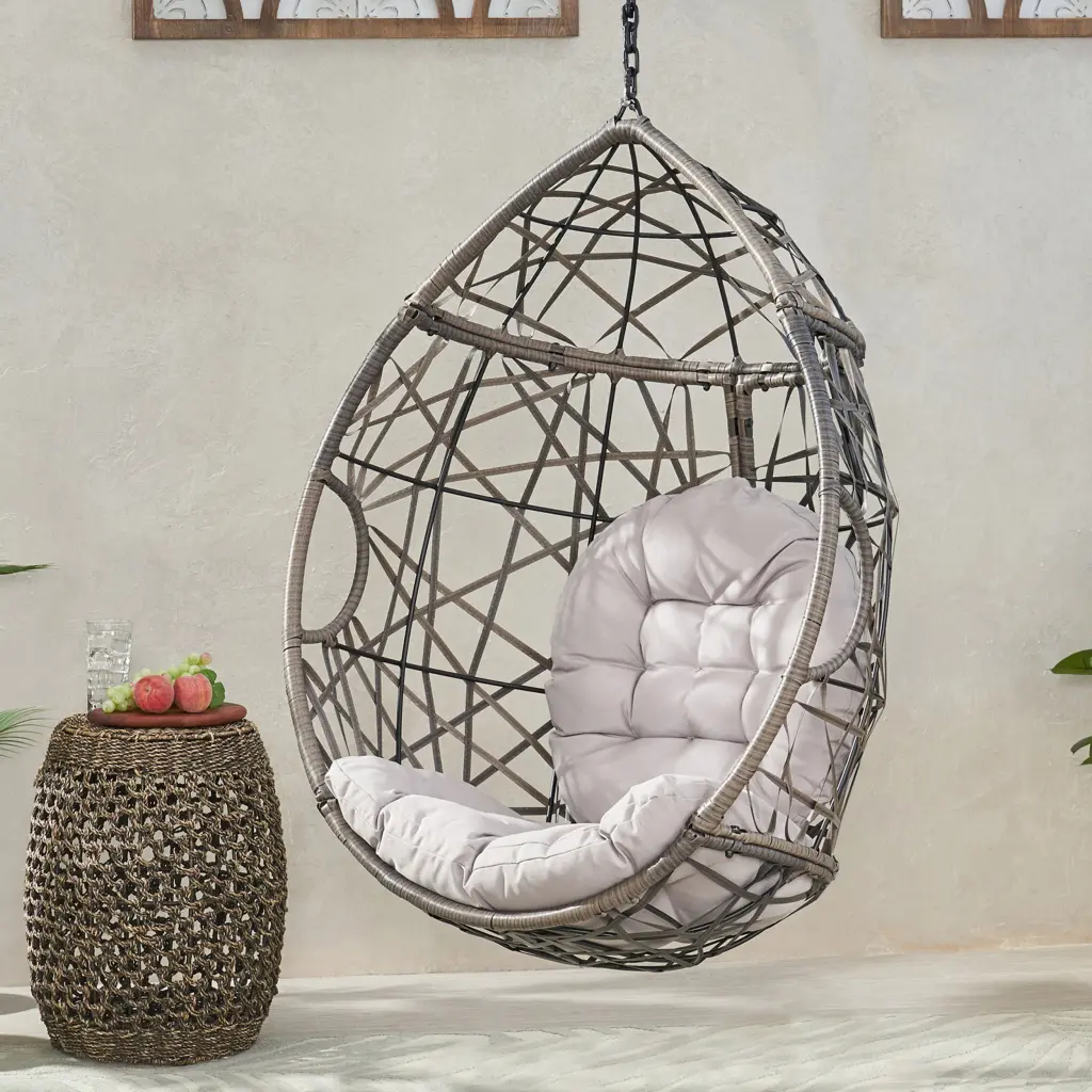 Marlin Hanging Egg Chair Bistro Grey PE Rattan Iron Water-Resistant Outdoor Furniture nh-purenest