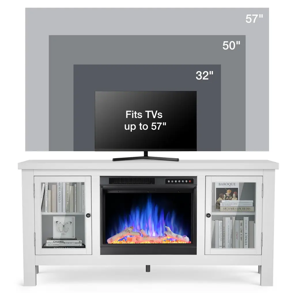 Besttey TV Stand 23 Inch Electric Fireplace Adjustable LED Flame White Cabinet