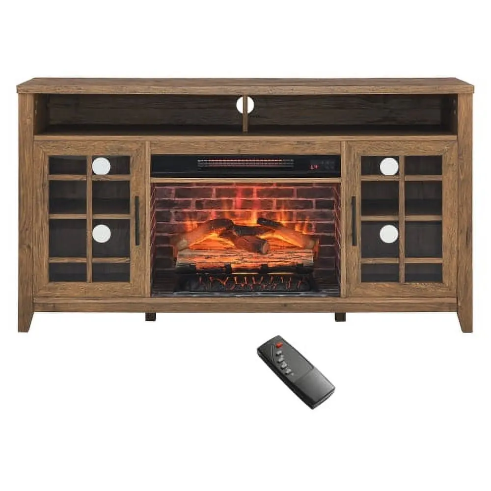 55 Inch TV Media Stand Electric Fireplace Heater Reclaimed Barnwood Color Hypeshops