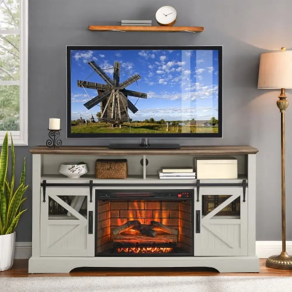 Jasmine White Electric Fireplace TV Stand Entertainment Center TVs up to 70 Inches Hypeshops