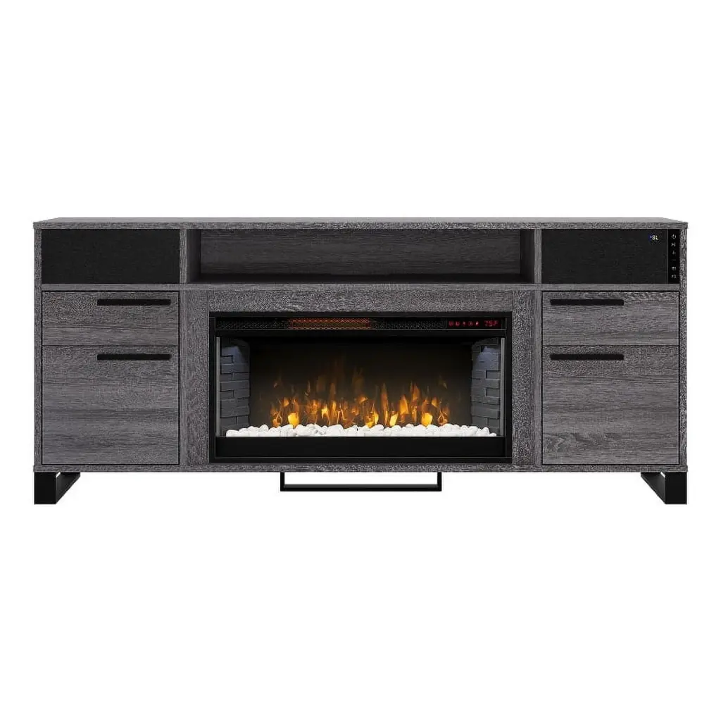Redmond 60 Inch Electric Fireplace TV Stand Sound System Rustic Gray Oak Entertainment Center Greentouch Home