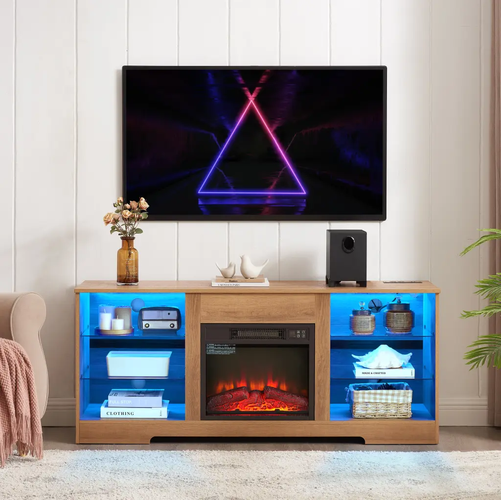 TV Stand Electric Fireplace Crystal Shelves 3D Flame Media Console Cabinet yilong furniture