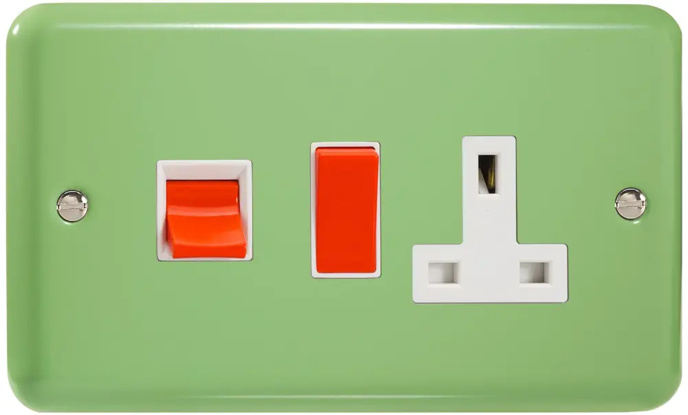 Varilight 45 Amp Cooker Panel 13 Amp Switched Socket (Horizontal Double Size), Iconic Lily Beryl Green XY45PW.BG
