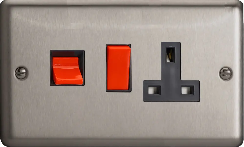 Varilight Retro Matt Chrome 45A Cooker Panel XS45PB Plug Socket 45A Cooker Panel 13A Double Pole Switched Socket Outlet (R...