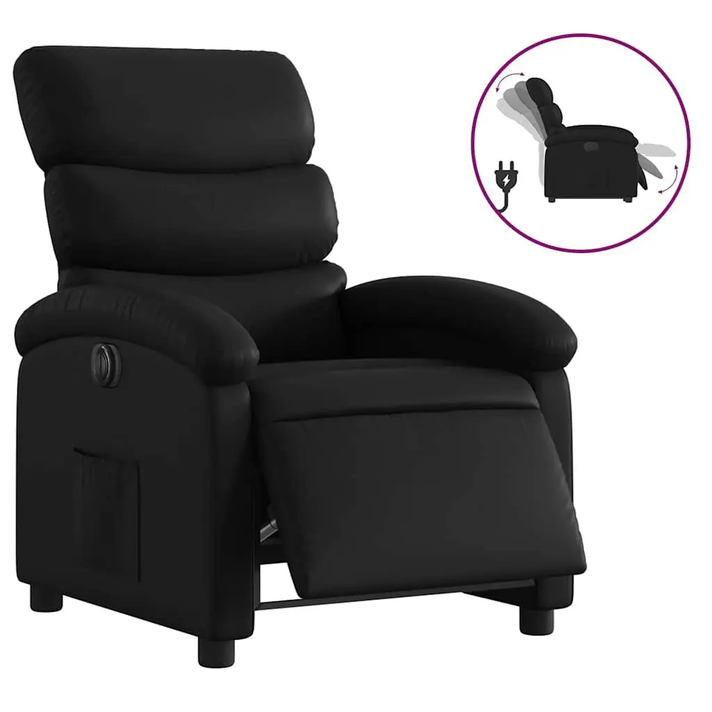 Black Faux Leather Electric Recliner Chair Cup Holder and Lumbar Support