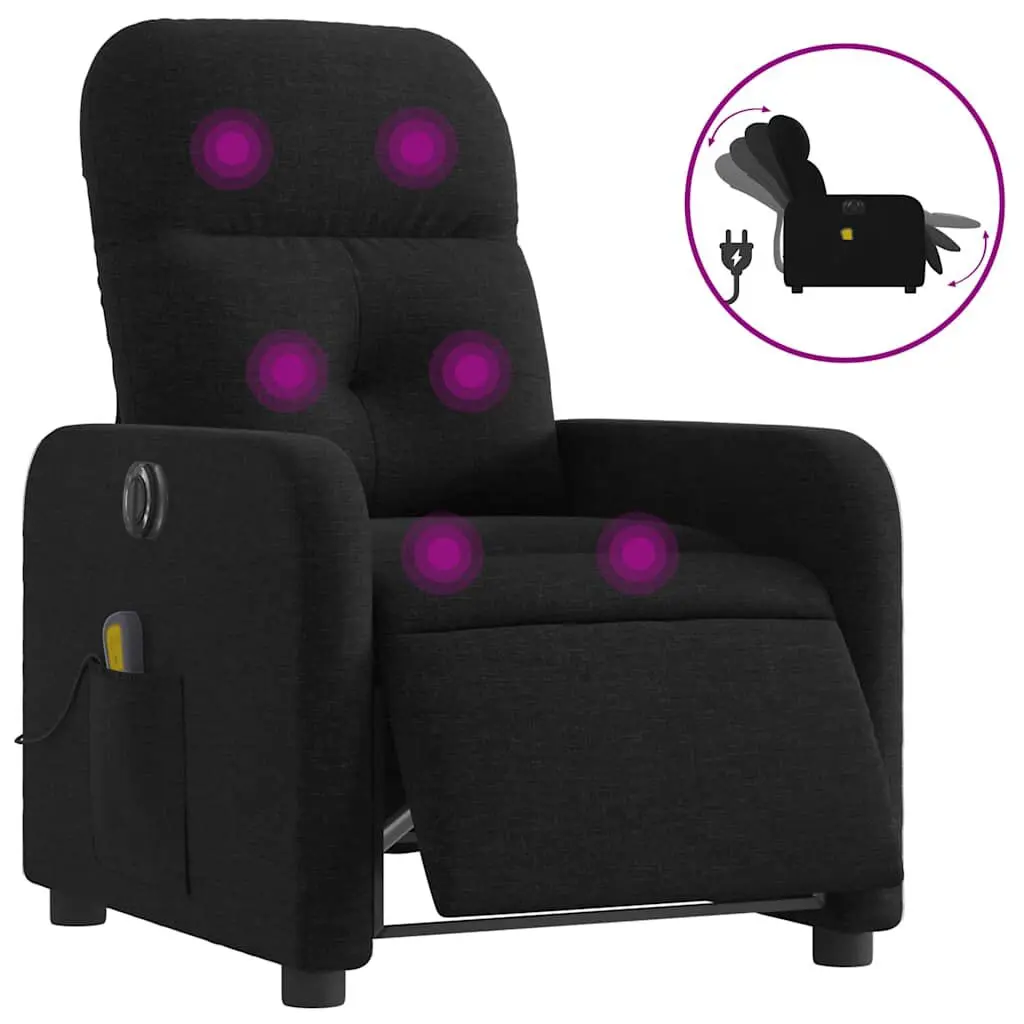 Electric Massage Recliner Chair Black Fabric Power Lift Recliner