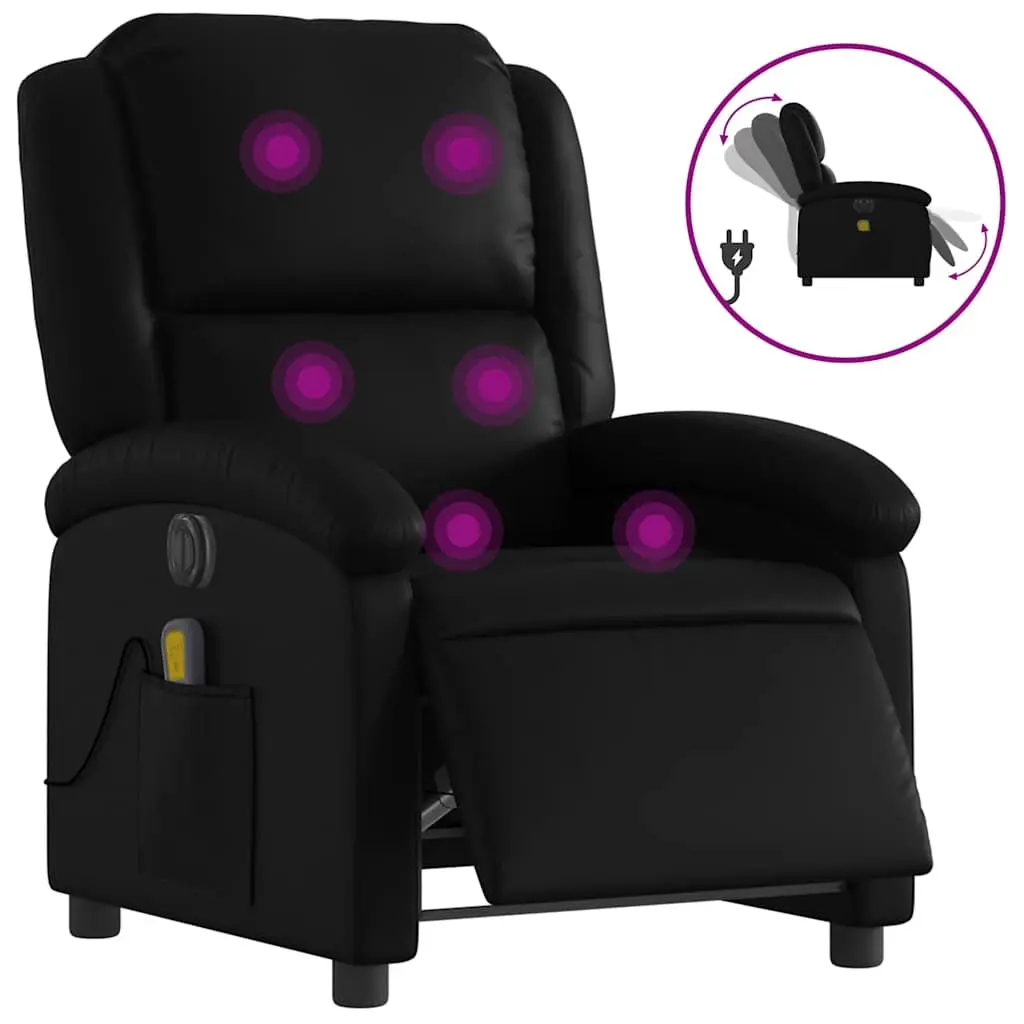 Electric Massage Recliner Chair Black Faux Leather Power Lift Recliner