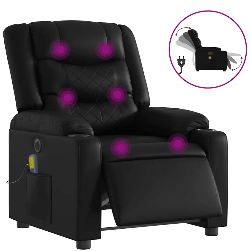 Electric Massage Recliner Chair Black Faux Leather Heat and Vibration