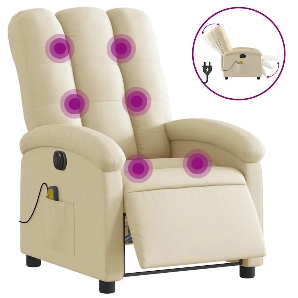 Electric Massage Recliner Chair Cream Fabric Power Lift Sofa