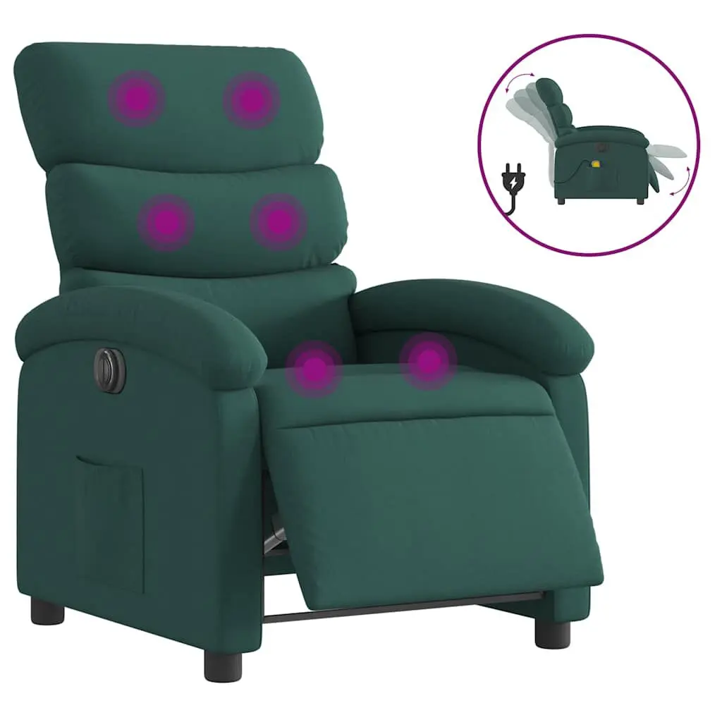 Electric Massage Recliner Chair Dark Green Fabric USB Charging Port