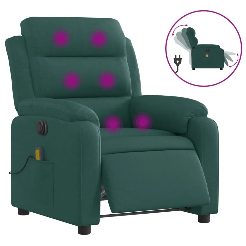 Electric Massage Recliner Chair Dark Green Fabric Power Lift Recliner