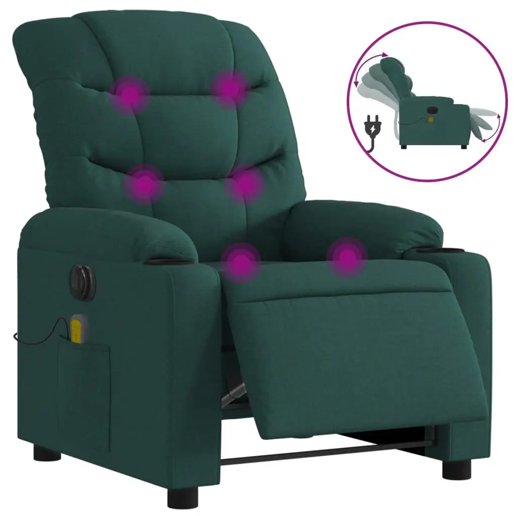 Electric Massage Recliner Chair Dark Green Fabric Power Lift Recliner
