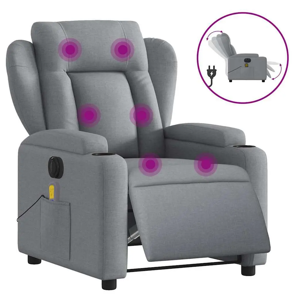 Electric Massage Recliner Chair Light Gray Fabric Remote Control