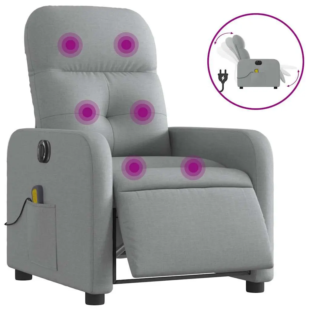 Electric Massage Recliner Chair Light Gray Fabric Multiple Massage Modes