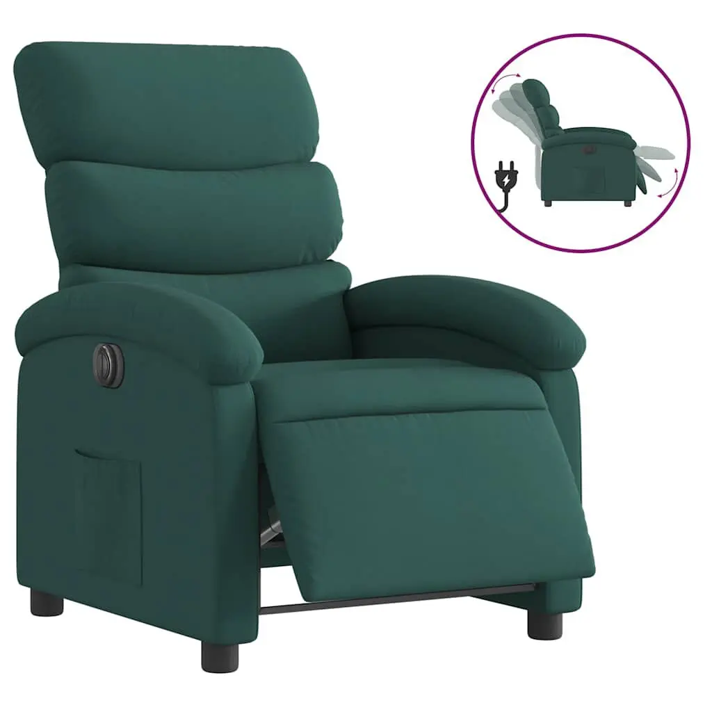 Electric Recliner Chair Dark Green Fabric Power Lift and Heat