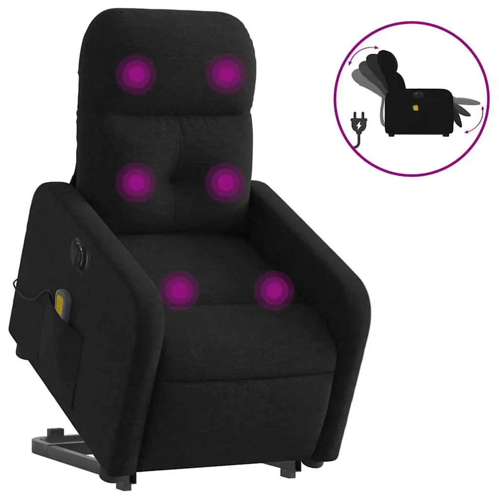Electric Stand Up Massage Recliner Chair Black Fabric LED Display