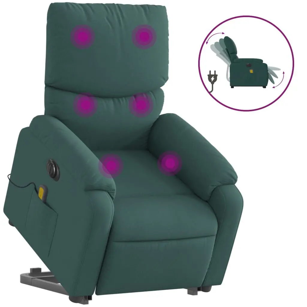 Electric Stand Up Massage Recliner Chair Dark Green Fabric Zero Gravity