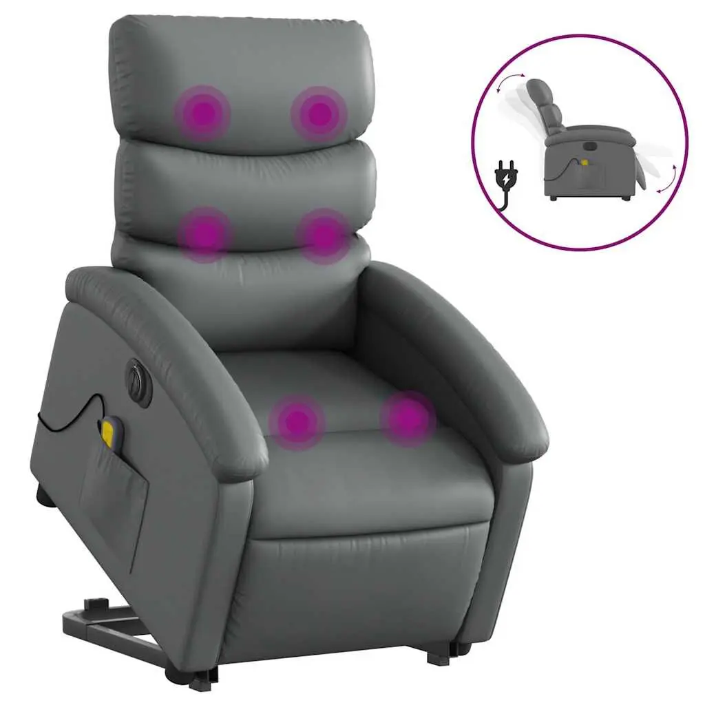 Electric Stand Up Massage Recliner Chair Gray Faux Leather Zero Gravity