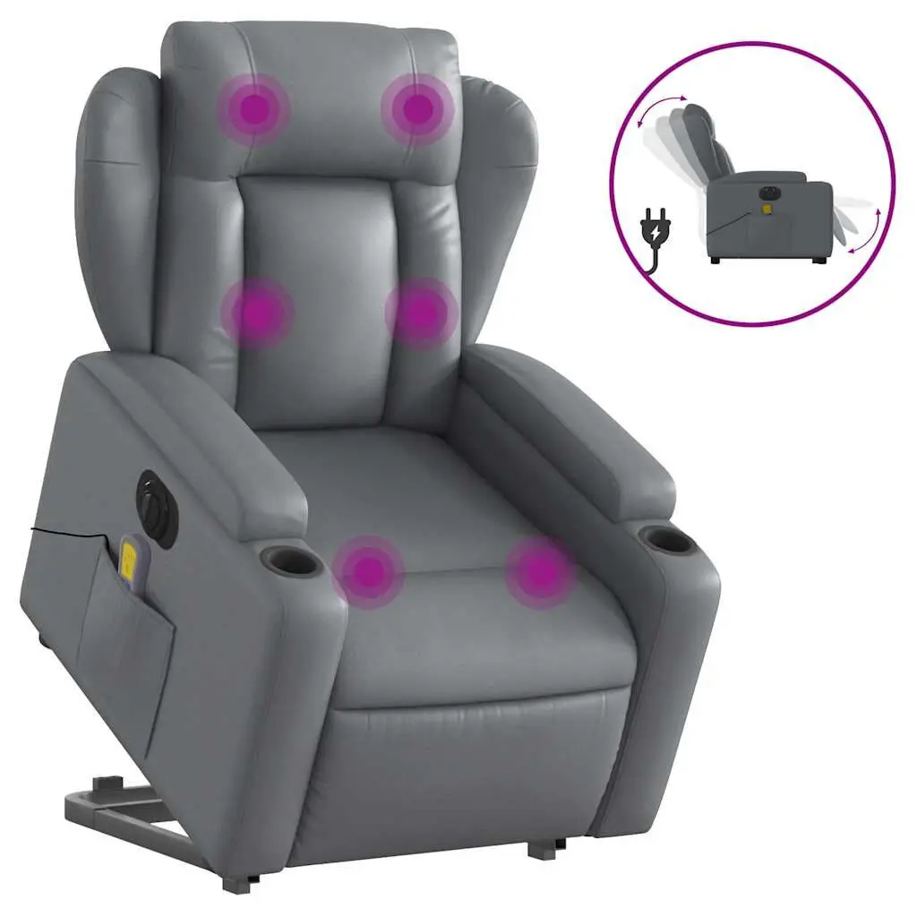 Electric Stand Up Massage Recliner Chair Gray Faux Leather Heat