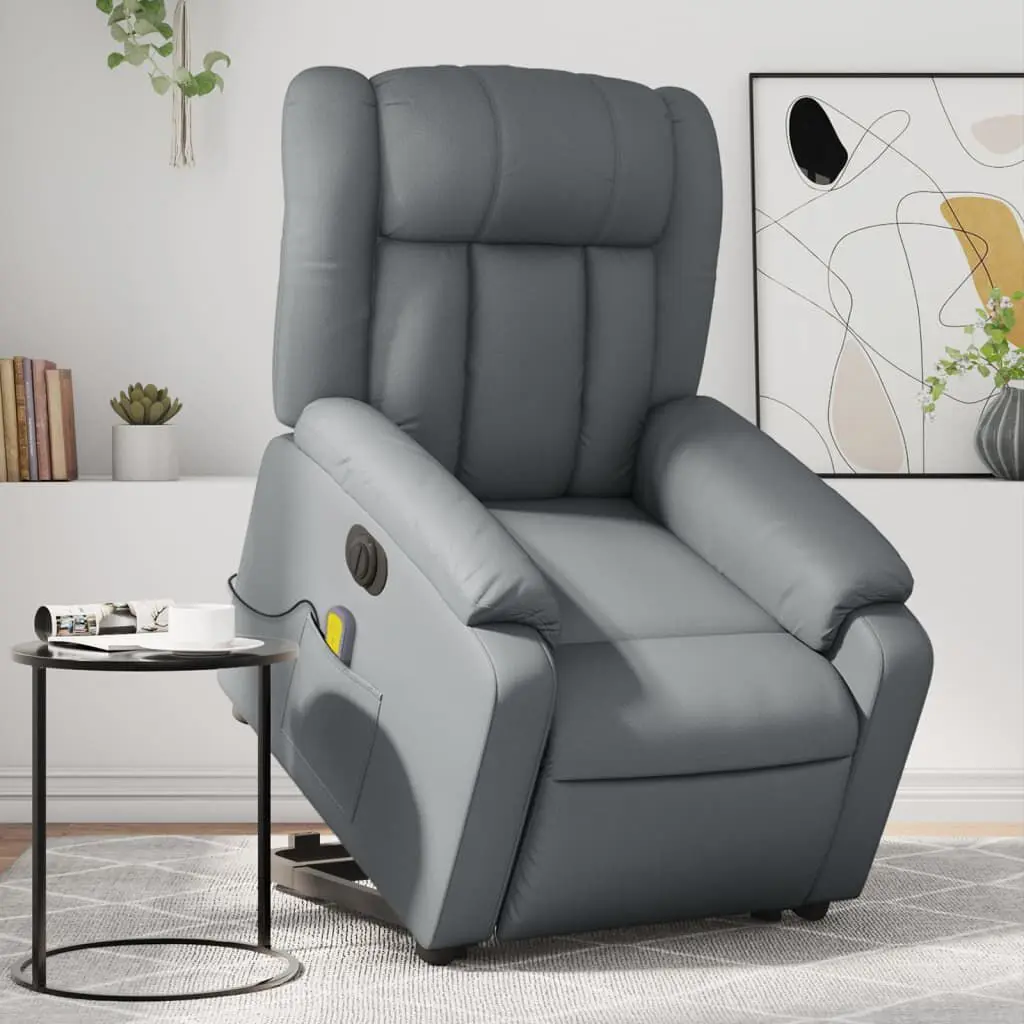 Electric Stand Up Massage Recliner Chair Gray Faux Leather Remote Control
