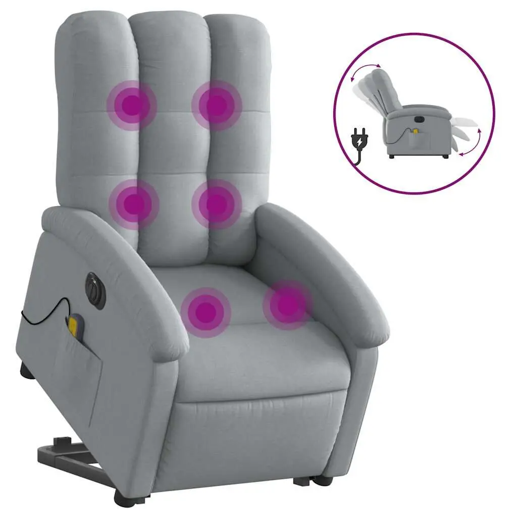 Electric Stand Up Massage Recliner Chair Light Gray Fabric Zero Gravity