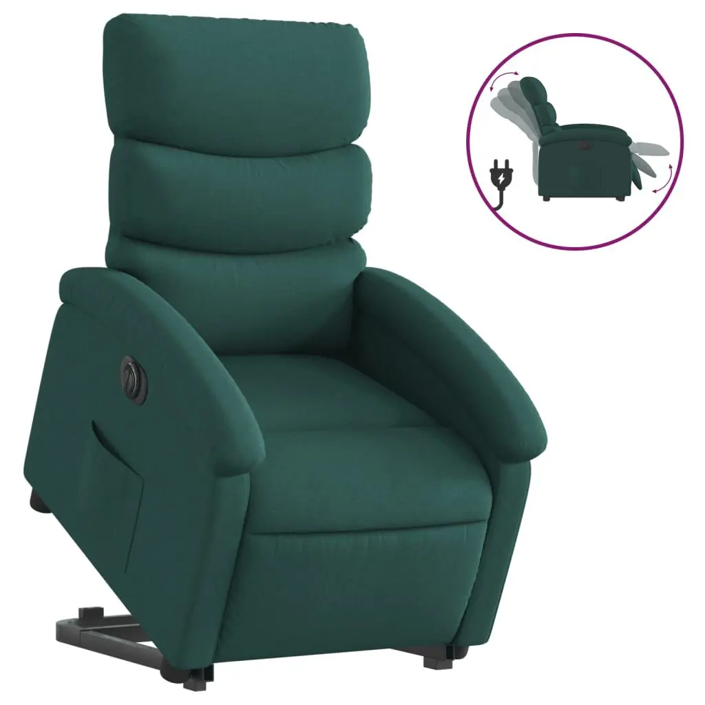 Electric Stand Up Recliner Chair Dark Green Fabric Remote Control
