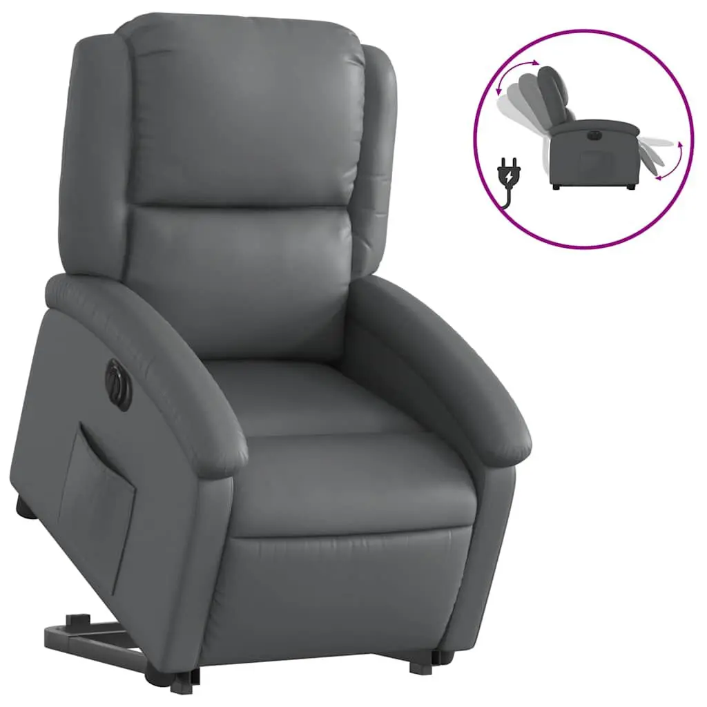 Electric Stand Up Recliner Chair Gray Faux Leather Easy Lift Mechanism