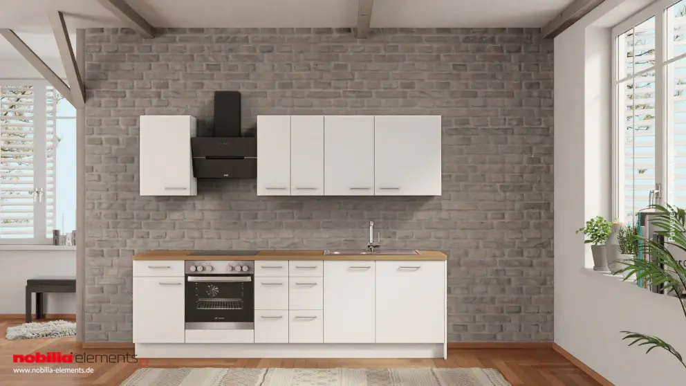 nobilia Compact kitchen Datteln 270 cm Alpine white matte Oak Provence complete hob