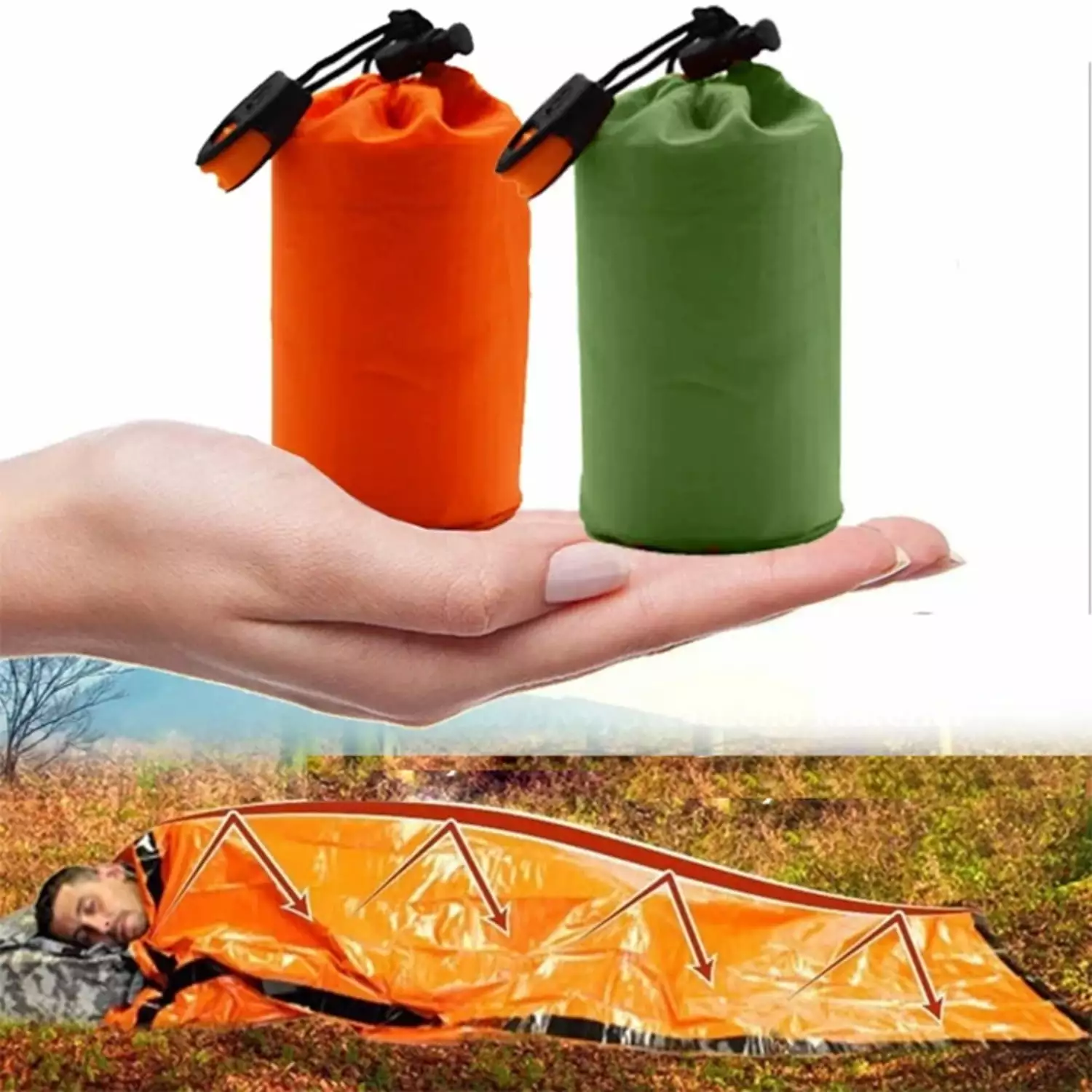 LUOPLNG Lightweight Waterproof Thermal Emergency Survival Bivy Sack Mylar Blanket Hiking Camping First Aid Rescue Kit