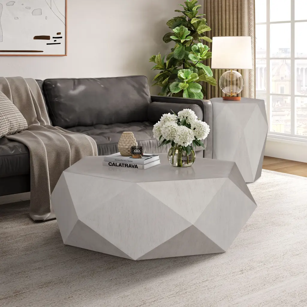 Hanniel End Table White Finish Timber Side Table Living Room acme onsite store