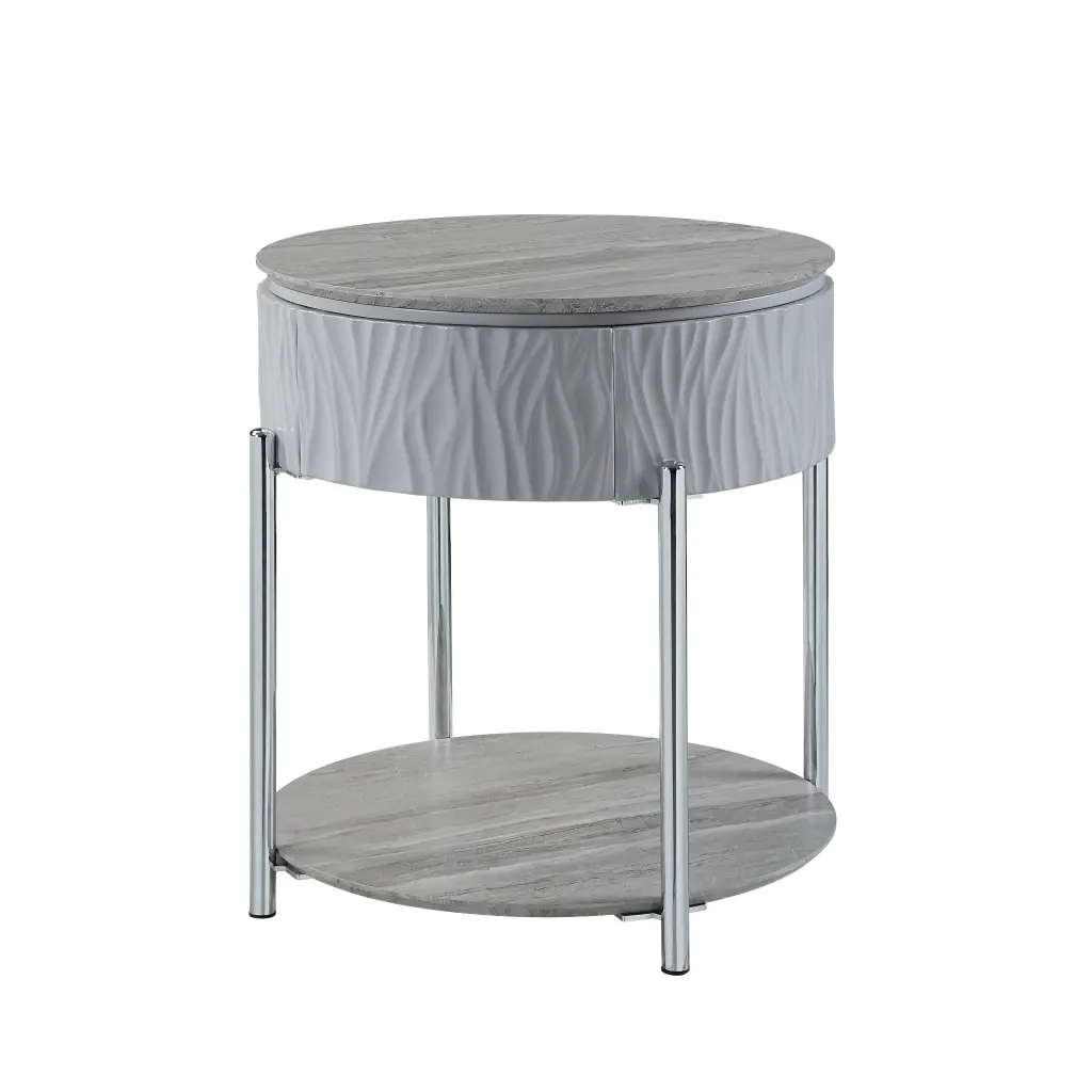 Yukino End Table Gray High Gloss Chrome Finish acme onsite store