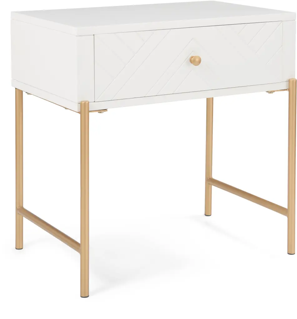 Adore Decor Jupiter Square End Table Drawer White and Gold