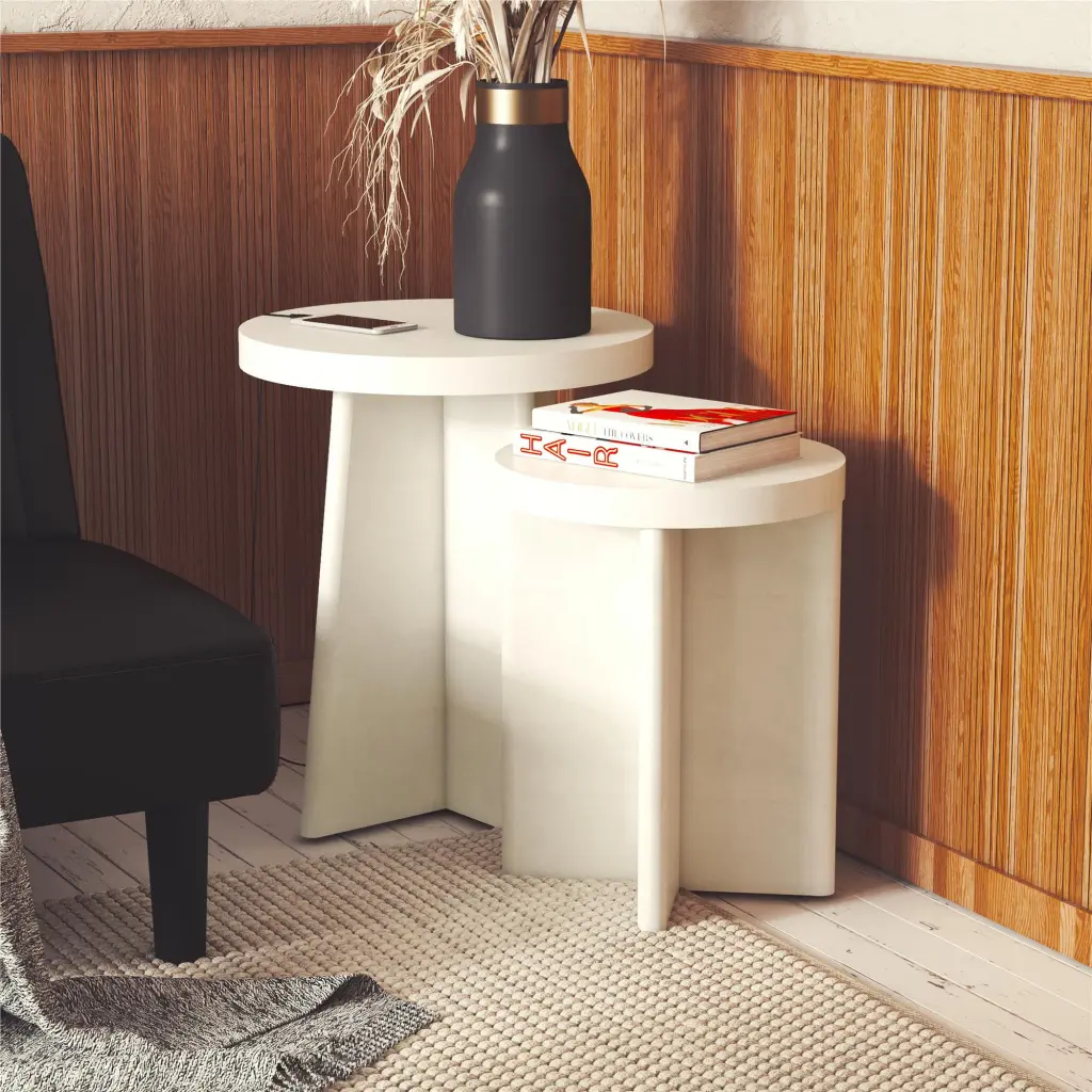 Ameriwood Home Liam End Tables Set 2 Faux Plaster
