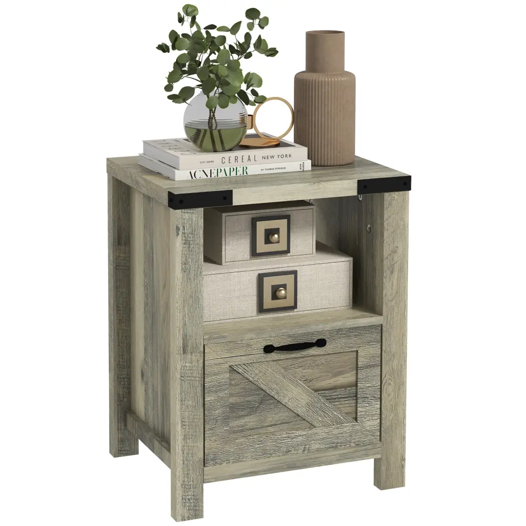 Homcom Farmhouse End Table Rustic Side Cabinet Storage Small Side Table aosom business