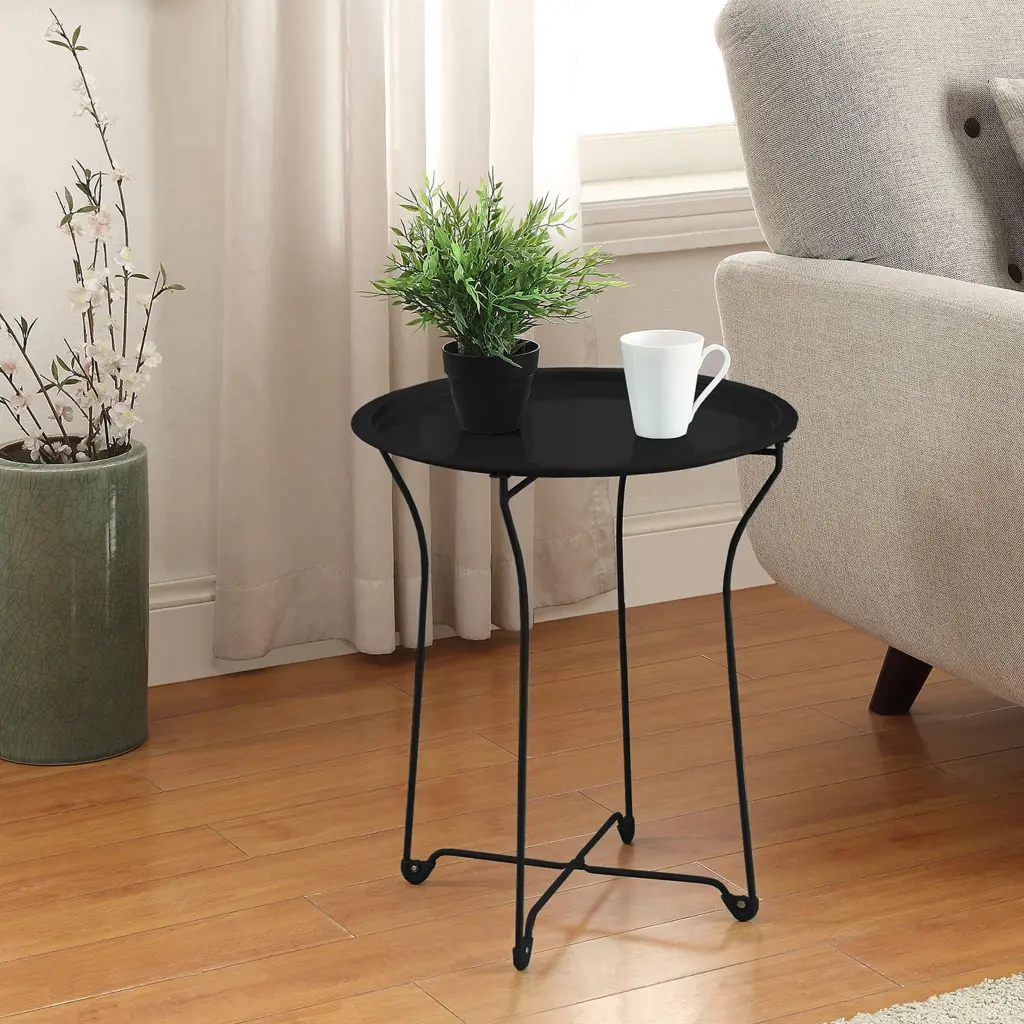 Atlantic Round Metal Tray End Side Table Removable Tray Outdoor & Indoor Use atlantic inc.