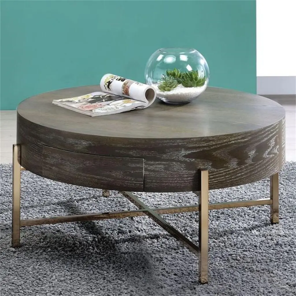 BESTCOSTY Coffee Table End Table Living Room Table Dark Oak Champagne