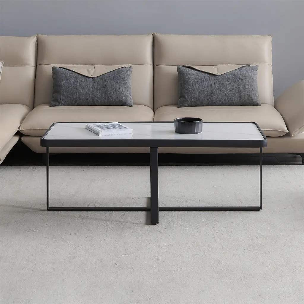 BESTCOSTY End Table Coffee Table Black Metal Frame Sintered Stone Tabletop