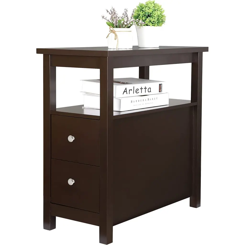 Narrow End Table Slim Sofa Side Table 2 Drawers and Open Storage Shelf Living Room Bedroom Office Espresso Bilot