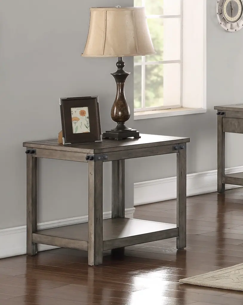 Storehoutilize End Table No Assembly Required Smoked Grey Finish Greige Side Table bridgevine home