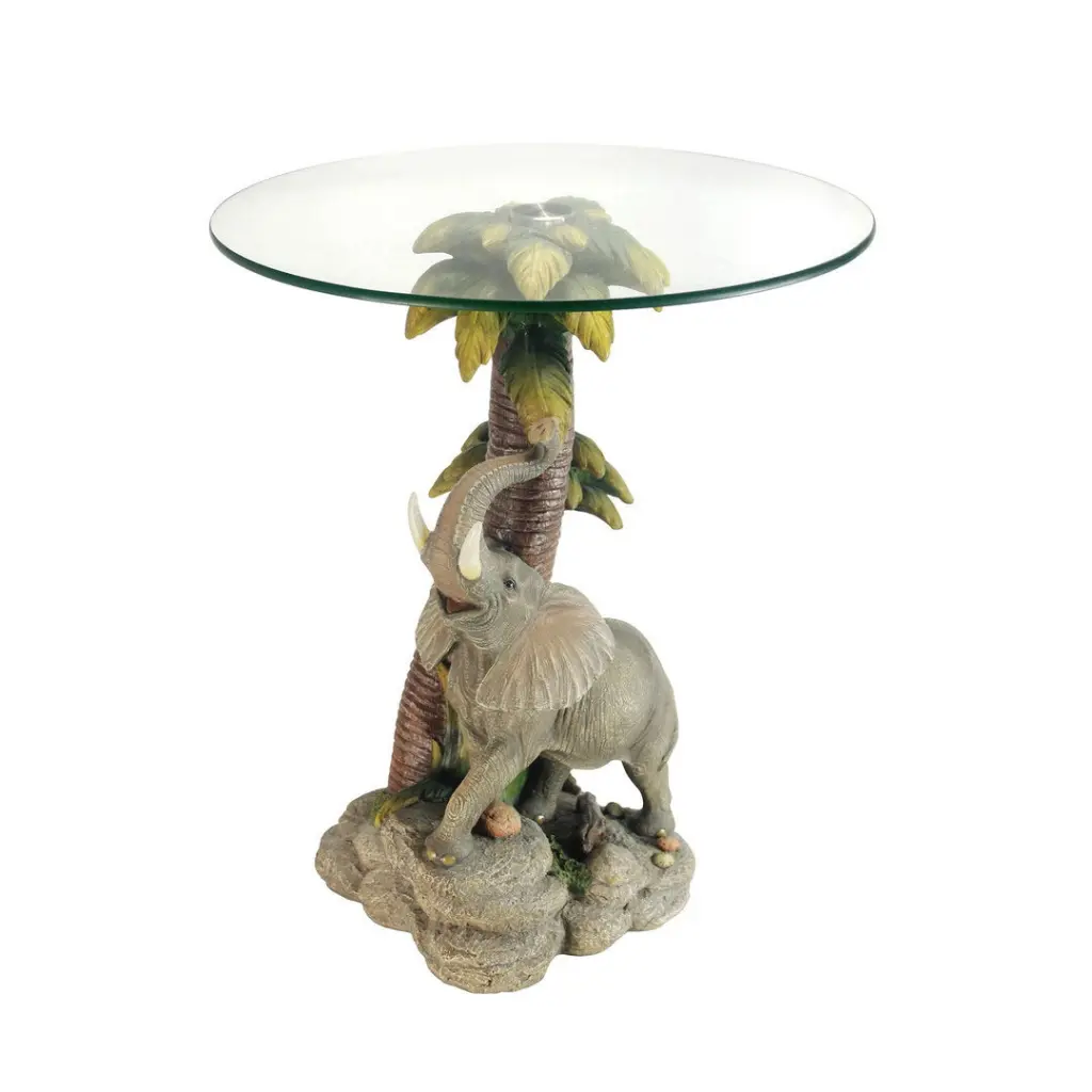24 Inch Tall Glass Top End Table Polyresin Elephant Base california home