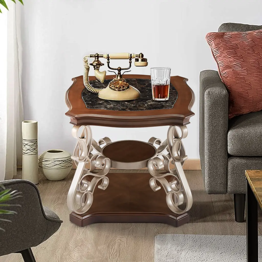 Marble Paper Top End Table MDF And Birch Middle Shelf Living Room ching hing-furniture