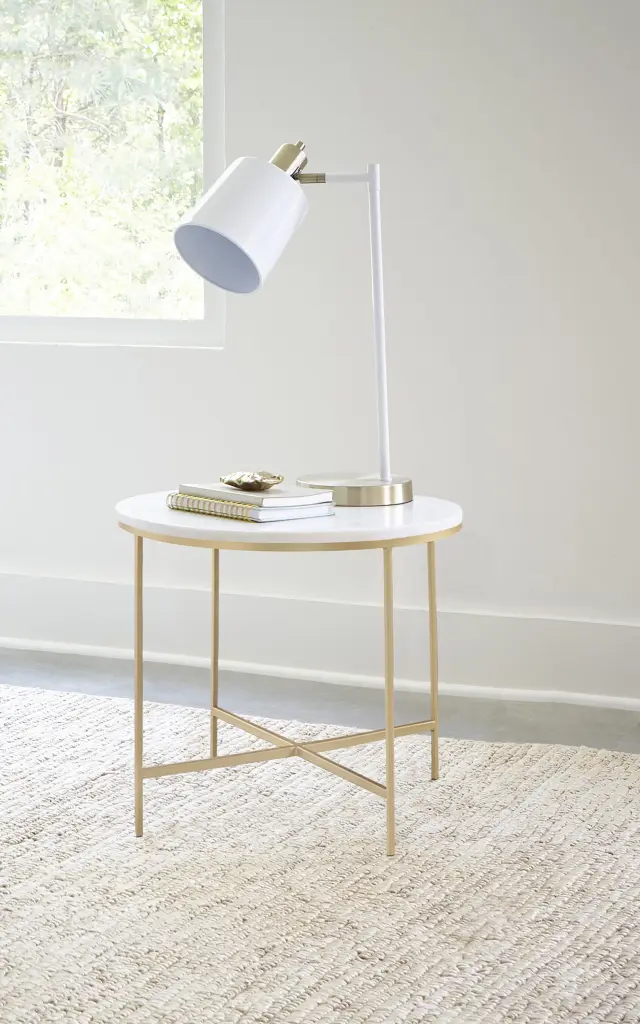 Ellison Round X-cross End Table White and Gold Coaster Company