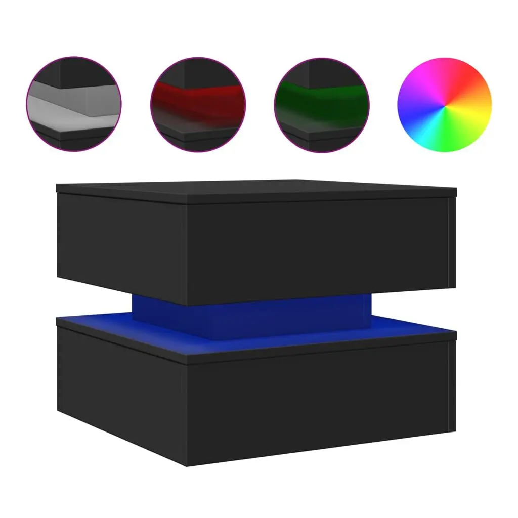 Coffee Table LED Lights Black 19.7x19.7x15.7 Inches Modern End Table