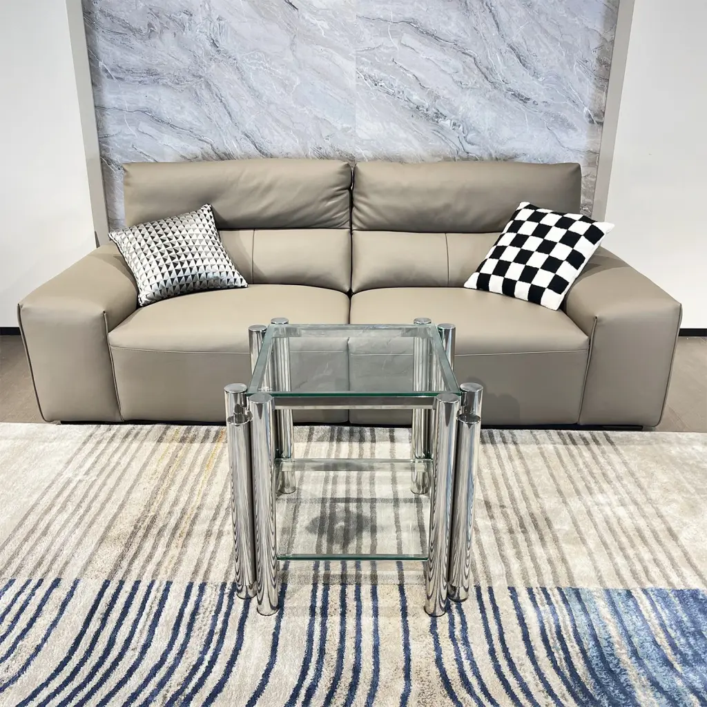 20 Inch Square End Table Modern Stainless Alloy Metal Double Layer Design fjh