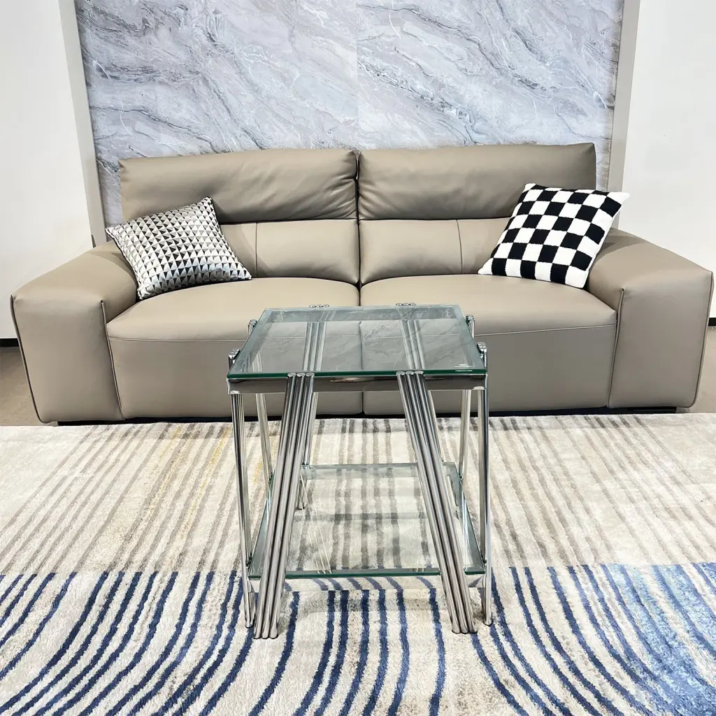 20 Inch Square Modern Stainless Alloy Metal End Table Double Layer fjh