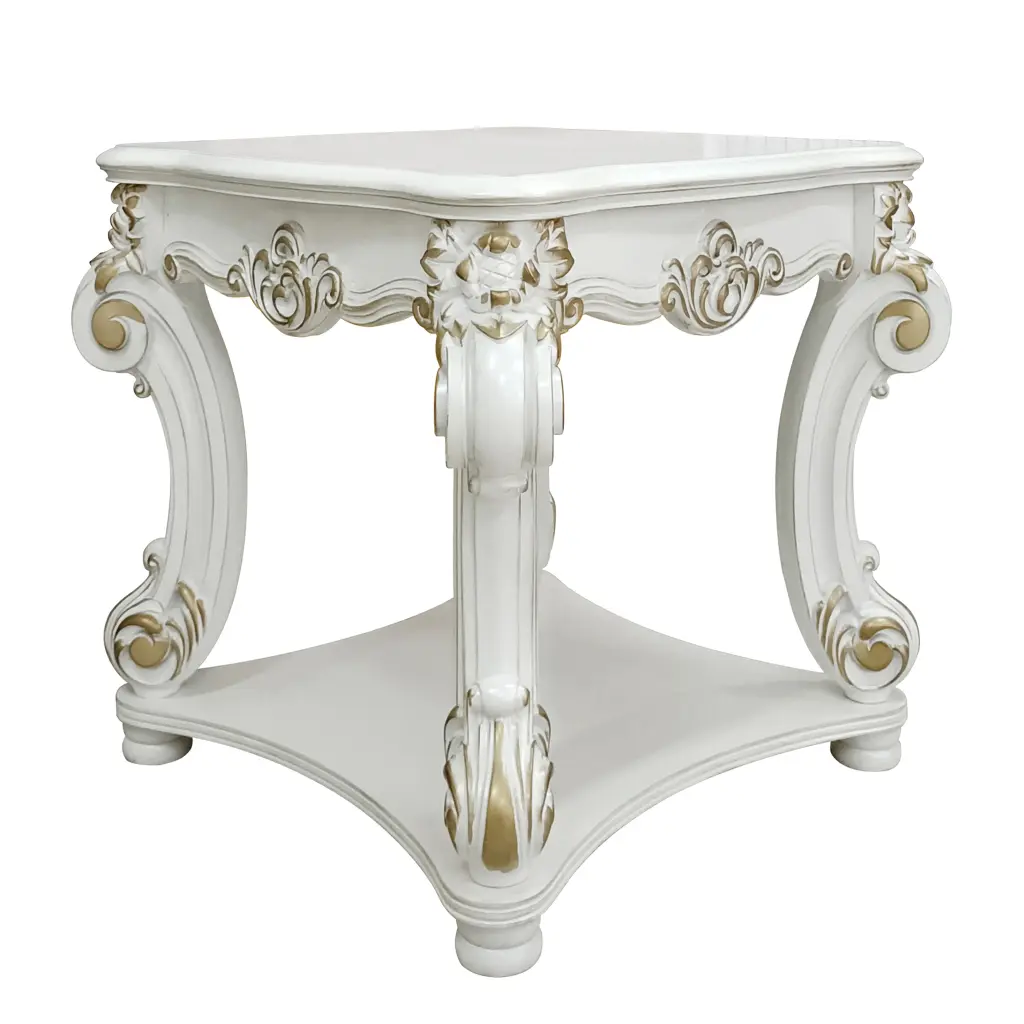 Antique Pearl End Table Bottom Shelf White Living Room Accent Table furniture max